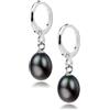 Treasure Bay Pendientes Elegantes de Perlas de Agua Dulce Hechos a Mano, Aros Colgantes Clásicos para Mujeres y Niñas en Blanco, Rosa, Gris, Negro, Púrpura (Forma di riso nero)