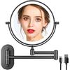 FUNTOUCH Specchio cosmetico ricaricabile USB con ingrandimento 1X/10X, specchio da barba dimmerabile, 3 colori, specchio da trucco touchscreen, girevole a 360°, specchio da parete per bagno e hotel