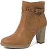 QUEEN HELENA Tronchetti Traforati Stivaletti con Tacco Bassi Zip Laterale con Plateau Donna X28-107 Marrone 36