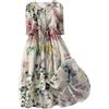 Generic Abito Di Lino Estate Delle Donne Manica Corta Abito Estivo Abiti Di Lino Midi Donne Cotone Lino Abito Casual Abiti Da Spiaggia Abito A-Line Vestiti Stampa Floreale Elegante Vestito Con Cintura Bottoni