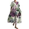 Generic Donna Abito Elegante Curvy Maxi Boho Floreale Viola Scollo a V Manica Corta Vestibilità Comoda Abito Lungo da Spiaggia Abiti Cerimonia Abiti Estivi Donna Abiti Eleganza Primavera Estate