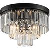 Generic Plafoniera moderna in cristallo con base E14, 3 luci, rotonda, nera, con barra di cristallo trasparente, lampadario decorativo per camera da letto e corridoio