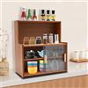SanBouSi Piccola credenza in bambù per piano di lavoro, buffet, armadio da cucina con ante scorrevoli, ripiani regolabili per barattoli di spezie, utensili da cucina, tazze, oggetti di scena (marrone scuro)