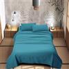 IlGruppone Il Gruppone Passione Casa Completo Letto 100% Puro Cotone Set Lenzuola Tinta Unita Lenzuolo Sotto Sopra e Federe Copri Cuscini Biancheria Da Letto - Turchese - Singolo