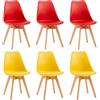 EGGREE Set di 6 Sedie da Sala da Pranzo con Gambe in Faggio Massiccio Schienale in Plastica e Cuscino in PU Sedie da Cucina Ufficio con Design Moderno e Scandinavo,3Rosso+3Giallo