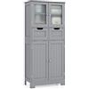 LIFEZEAL Mobiletto Bagno Salvaspazio in Legno, Armadio a 2 Ante in Vetro, Arredo Grande 60x30x128 cm, Mobile Dispensa Cucina con 2 cassetti, Vetrinetta Soggiorno Moderno e Alta, (grigio)