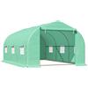 Outsunny Serra per Orto con 6 Finestre e Porta Avvolgibile, Serra da Giardino a Tunnel con Tetto Spiovente in PE e Tubi d'Acciaio, 4.5x3x2m, Verde Scuro