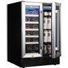 PEDDCEX Frigorifero refrigerante per vino da 61 cm, a doppia zona da incasso o autoportante, con porta in vetro temperato in acciaio inox e funzione di memoria della temperatura, frigorifero per vino con 19