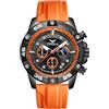 FORSINING Orologio da polso da uomo alla moda, cronografo, casual, sportivo, al quarzo, cinturino in silicone, design con fasi lunari, grande quadrante analogico con data, Arancione, Cinturino