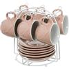 DRW Set di 6 tazze e supporto in porcellana e metallo in pesca 6,5 x 5,5 x 6,5 cm