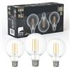 Eglo set di 3 lampade a filamento LED con attacco E27, lampadine Edison vintage trasparenti, 4 watt ciascuna, lampadine a globo bianco neutro, 4000 K, 470 lumen, lampadina retrò G80, Ø 8 cm