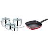 Lagostina Smart Set di Pentole Induzione, Gas e Forno in Acciaio Inox 18/10, 9 Pezzi & Grill Antiaderente in Alluminio 26x26 cm, Induzione, Gas e Forno