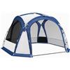 Outsunny Tenda da Campeggio 4-5 Posti con 4 Porte a Cerniera, Zanzariera, Borsa da Trasporto e Gancio per Lampada, 350x350x230cm, Bianca e Blu