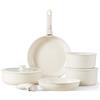 CAROTE Ceramica Batteria di pentole 9 Pezzi con manici amovibili,Set Padelle Antiaderenti,Padella 24/28cm,Casseruola 18/20cm,Wok 26cm,Ceramica e salute impilabile per Induzione,Forno,Lavastoviglie