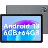 Wqplo Tablet da 10 pollici Android 12 Tablet 2GB RAM 32GB ROM Quad-Core 5000mAh, touch screen HD 1280x800, Tablet PC 2MP+5MP (Grigio)