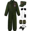 ReliBeauty Costume Militare Bambino Costumi di Carnevale Pilota Verde con Accessori, 4-5anni, 110