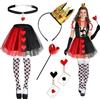 Beipegin 6 PCS Regina di Cuori Costume Donna, Cerchietto Corona Regina di Cuori Scettro Regina di Cuori Orecchini Collana Cuore Rosso Tutu Calze, Costume Regina di Cuori Donna per Carnevale Halloween Cosplay