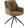KONTE.DESIGN Set di 2 poltroncine girevoli WATSON in similpelle marrone, tessuto beige e gambe in metallo nero, con braccioli