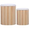 DRW Set di 2 pouf in legno naturale con coperchio imbottito in bianco, 36 x 36 x 44 cm