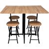 DRW Set di tavolo pieghevole e 4 sgabelli in metallo nero e naturale, 100 x 70 x 75 cm
