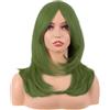 MapofBeauty 20 Pollice/50 cm Lungo Layered Con Frange Lisci Sintetico Fibra Shoulder Lunghezza Capelli per Quotidiano Parrucche (Olive Verde)
