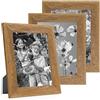 PHOTOLINI Cornici in legno 15x20 cm in look rovere, set di 3 cornici per foto in vero legno rustico, con vetro, da tavolo o da parete, accessori extra - aspetto legno naturale di deriva