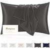 Poligino Federe Seta Cuscino 50x90cm - 22 Mamme 100% Naturale - per Pelle e Capelli - Anticrespo e Antiaging - OEKO-TEX - Federe Letto 1pz Grigio Scuro
