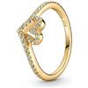 PANDORA Timeless Anello Wishbone con cuore e placcato in oro 14k con zirconi cubici trasparenti, 54