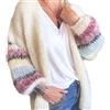 KANGQL Cardigan invernale, cardigan da donna lavorato a maglia in mohair color caramella a righe con maniche a lanterna, beige, L