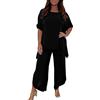 Generic Completo Lino Donna Estiva Tuta Donna Elegante Curvy Donna Camicia Per Anziani E Mezza Età Old Lady Top Con Maniche A Sette Punti E Completo Di Pantaloni Tuta Donna Taglie Forti Casual Leggeri Comoda