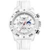 FORSINING Orologio da polso da uomo alla moda, cronografo, casual, sportivo, al quarzo, cinturino in silicone, design con fasi lunari, grande quadrante analogico con data, bianco