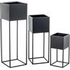 DRW Set di 3 vasi con gambe in metallo nero 25 x 25 x 80 cm