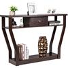 GIANTEX Tavolo Consolle Legno, a 3 Ripiani, Stretto e Compatto, Cassetto con Manico, Console per Soggiorno, Salotto, Ingresso, Portata di 60 kg, 120x30x81cm, 3 Colori (Marrone)