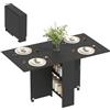 HOMCOM Tavolo da Pranzo Pieghevole, Tavolo Cucina a Ribalta per 6 Persone, Scrivania Richiudibile Salvaspazio con 2 Ripiani Aperti e Ruote a Freno, per Soggiorno, Ufficio, 140x75x74cm, Nero