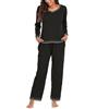 Meaunzyl Pigiama Donna Cotone Lungo Invernale Caldo Comodo Casual Set Pigiama 2 Pezzi Pigiama Donna Manica Lunga Donna Lunghi Pigiami Casual Scollo a V Top Due Pezzi per Home Tempo Libero Regali di Natale