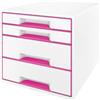 Leitz WOW Cube Cassettiera a 4 Cassetti, Organizer per Riporre Documenti, Cataloghi e Riviste in Formato A4, Adatta per Casa e Ufficio, Rosa, 52132023