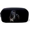 UOIMAG - Portapenne con motivo cavallo nero, astuccio scolastico per adolescenti, portapenne per scrivania, sacchetto con uno scomparto e chiusura lampo
