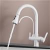XDSMB Rubinetto da Cucina a 3 vie Girevole 360° Miscelatore per Depuratore Acqua Lavello con Doccetta Estraibile,Bianco