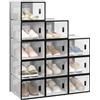 WOLTU Set di 12 Scatole per Scarpe Trasparenti, Porta Scarpe Impilabile, Scarpiera con Coperchio Magnetico, in Plastica per Guardaroba, Trasparente e Nero, 35x25x19cm