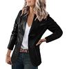 OBiQuzz Blazer, giacca sportiva da donna, in pelle PU, a maniche lunghe, per lavoro, ufficio, blazer, giacca in similpelle, leggera, estiva, per feste, primavera, mezza stagione, Nero , S