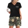 Jahetuul Pigiama da Donna Estivo Corto in Cotone Pigiami Due Pezzi da Donna con Camicia a Maniche Corte e Pantaloncini con Tasche