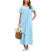 Ekouaer Camicia da Notte Donna Lungo Cotone Manica Corta Girocollo Bottoni Davanti Pigiama Azzurro S