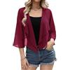 Aottori Coprispalle Donna Chiffon Elegante Bolero Maniche 3/4 Cardigan Estivo Corto Giacca Trasparente Leggero per Cerimonia Festiva Vino Rosso S