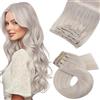 Moresoo Extension Capelli Veri Clip Biondo Bianco Remy Umani Extension con Clip Capelli Veri Biondo #60A 25 cm 5 Pezzi 80g