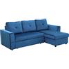 HOMCOM Divano Letto Angolare 3 Posti con Rivestimento Effetto Velluto, Chaise Longue con Contenitore, 232x141x85cm, Blu