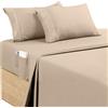 Utopia Bedding Set Lenzuola Matrimoniali 4 Pezzi 180x200 cm - Microfibra di Poliestere - Lenzuolo con Angoli con Tasche Portaoggetti, Lenzuolo Piatto e 2 Federe Ricamate, Beige
