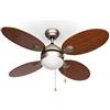 Klarstein Valderama - Ventilatore da Soffitto, 2in1: Ventilatore & Lampadario, Diametro: 42" (17 cm), 4 Pale, 2 Direzioni di Rotazione, 3 Velocità, Silenzioso, Marrone Chiaro, lampadine non incluse