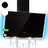 Klarstein Mirage 90 - Cappa aspirante a parete, senza testa, 90 cm, 550 m³/h, classe di efficienza energetica A++, pannello touch, Eco-Excellence, luce d'atmosfera RGB, vetro nero