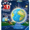 Ravensburger - Puzzle 3D Ball educativo - Globo terrestre illuminato - A partire dai 6 anni - 180 pezzi numerati da assemblare senza colla - Supporto rotante e luminoso incluso - 11289