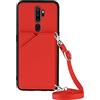 PekaTech Custodia con Collana per OPPO A5 2020 / OPPO A9 2020 con Cordino e Porta Carte, Cover Portafogli di Pelle PU [Antiurto] [AntiGraffio] [Antiscivolo] con Cordino Case con Laccio Tracolla, Rosso